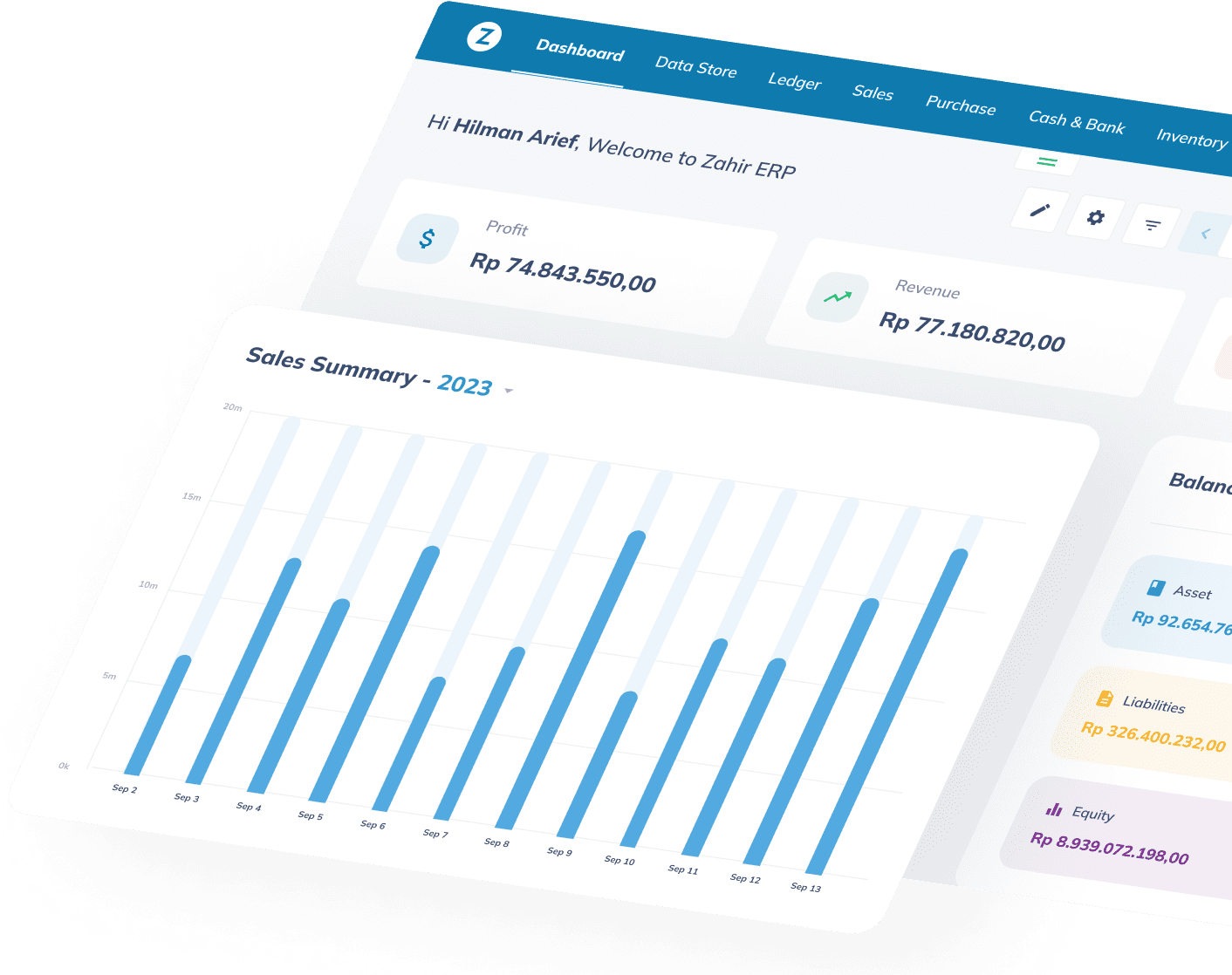 Zahir ERP Dashboard Showcase